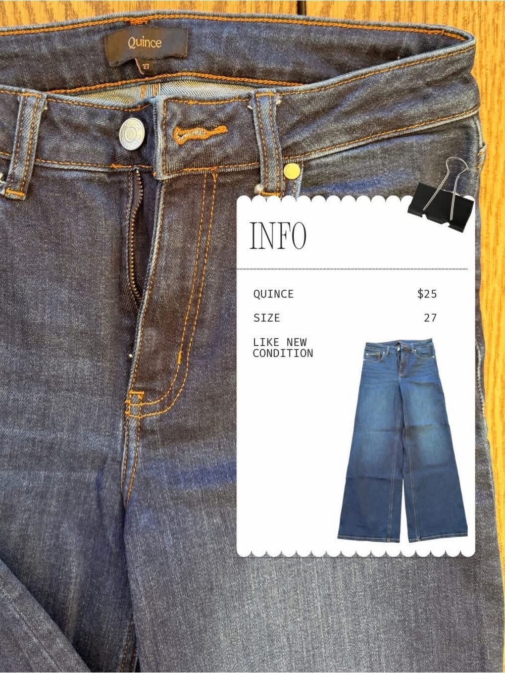 Quince Wide-Leg Jeans in Dark Blue with Contrast Stitching